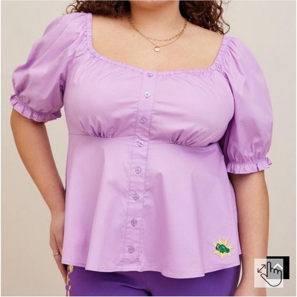Disney Tangled Rupunzel Peplum Stretch Poplin Blouse - Picture 1 of 6